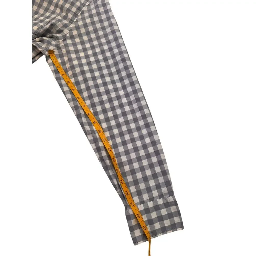 J.CREW Flex Washed Gray White Gingham Plaid Classic Shirt Size Large Mens #J5308
